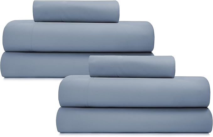 California Design Den 2 Pack 100% Organic Cotton Twin Size Sheets Set, 3pc | GOTS Certified, Lightweight Crisp & Airy Percale For Hot Sleepers, All-around Elastic, Easy Care - Blue Hydrangea