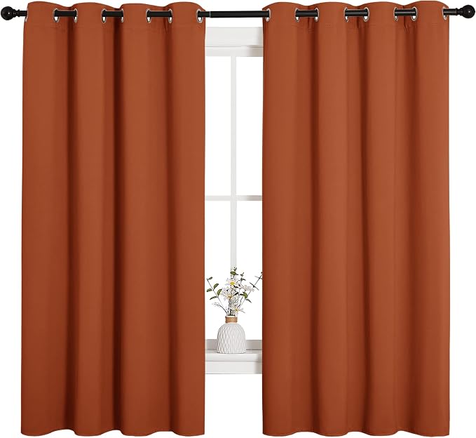 NICETOWN Blackout Curtain Panels, 1 Pair, 55 x 68-inch, Burnt Orange | Nursery Essential Thermal Insulated Solid Grommet Top Blackout Drapes for Girls Room