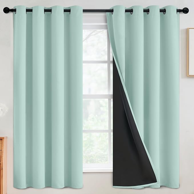 SimpleHome Aqua 100% Blackout Curtains Room Darkening Living Room 63 Inch | Curtains for Bedroom,Thermal Insulated Grommet Window Drapes,Curtains for Living Room with Black Back,52 x 63 Inch,2 Panels