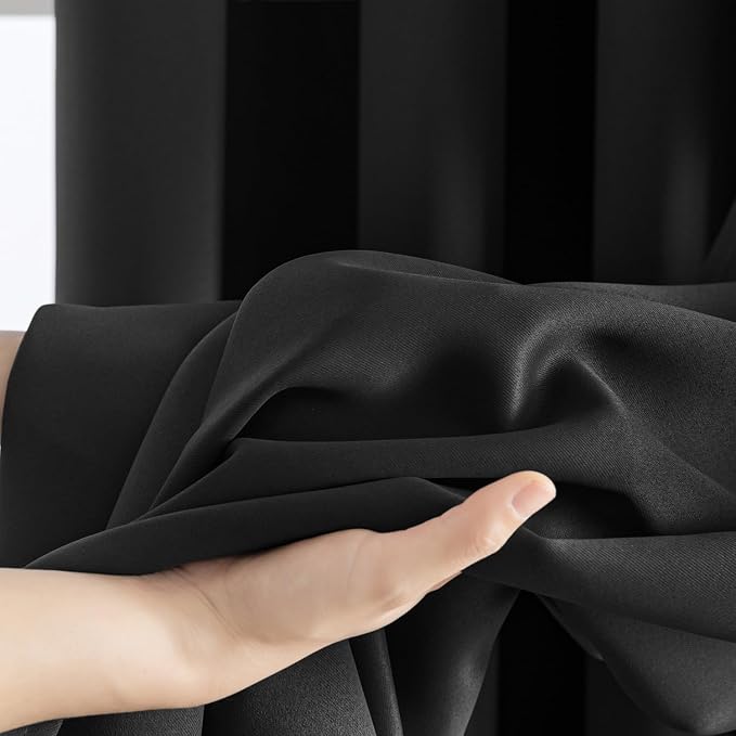 MIULEE Black Blackout Bedroom Curtains 84 Inch Long Light Blocking | Grommet Top, Room Darkening Window Drapes, Privacy Protection, Thermal Insulated, Heat Blocking