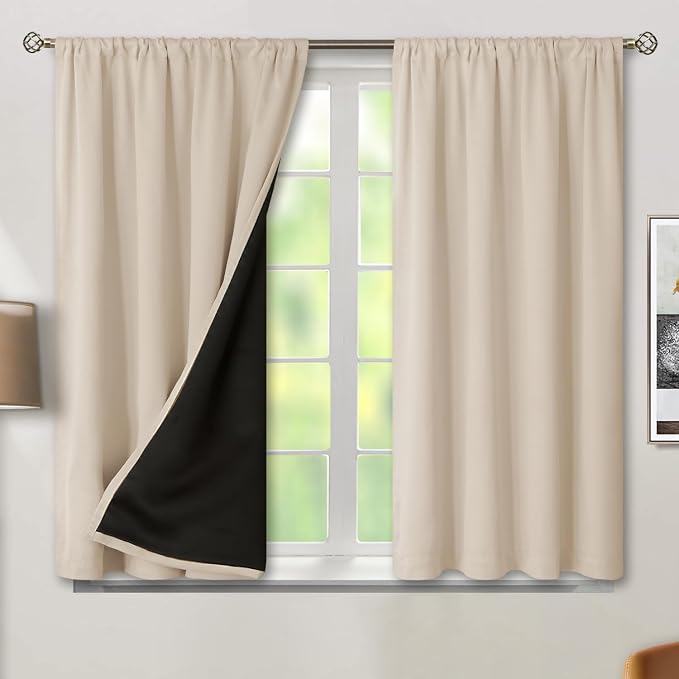 BGment Champagne Blackout Curtains for Bedroom 45 Inch Length 2 Panels Set | Thermal Insulated, Full Room Darkening Noise Canceling, Living Room Curtains with Rod Pocket, 42 x 45 Inch
