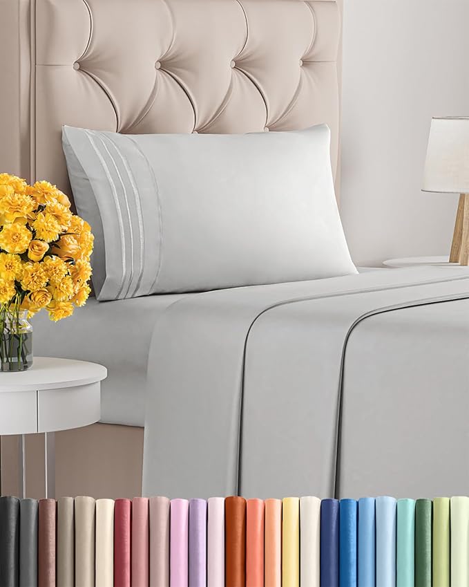 Twin Size 3 Piece Sheet Set - Ultra Soft & Cooling Bed Sheets - Soft Grey | Fits 8 Inch to 16 inch Mattress, Wrinkle Free & Fade Resistant with Deep Pockets, Breathable, Comfy Hotel Luxury Bedding