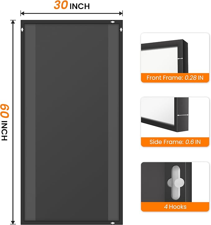 Bathroom Vanity Mirror for Wall, 60"x30" Bathroom Mirror for Over Sink | HD Shatterproof Glass, Rectangular Metal Frame, Horizontally or Vertically, Mirror for Bathroom, Living Room, Entryway(Black)