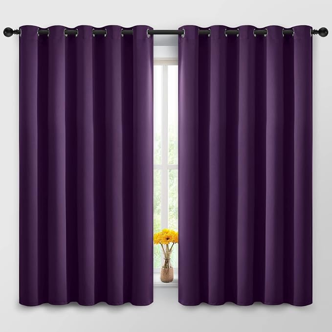 Yakamok Room Darkening Curtains 62x63 inch Length Purple-Living Room | 2 panels,grommet blackout window treatment,thermal insulated,light blocking drapes,privacy protection,bedroom dining room