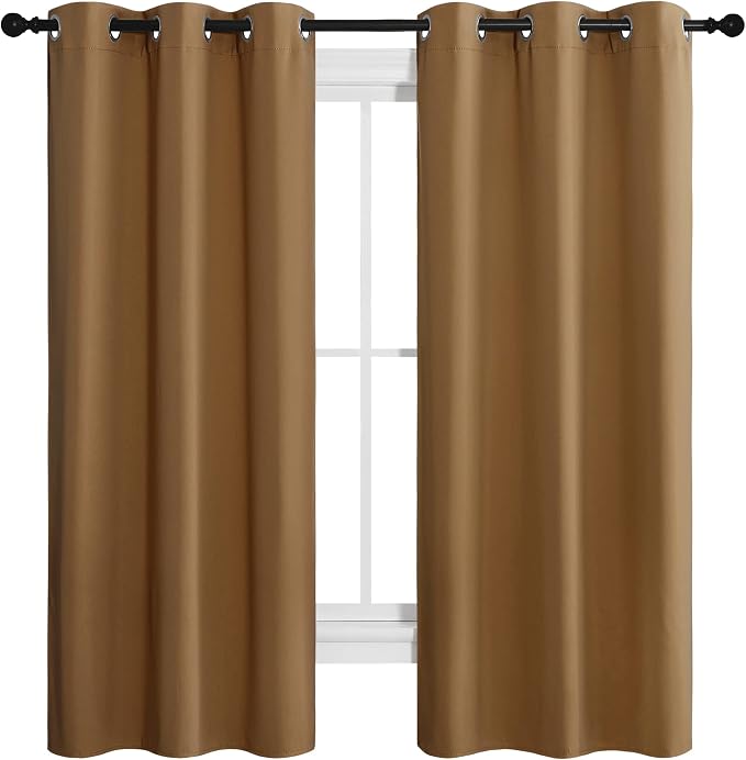 NICETOWN Sleek Blackout Curtains 68 inches Length for Small Windows, Noise Reducing and Block Draft Panels for Door Doorway Laundry Office Luxury Decor Theme (2 Panels, Gold Brown, W42 x L68 -Inch) | Noise Reducing and Block Draft Panels for Small Wind...