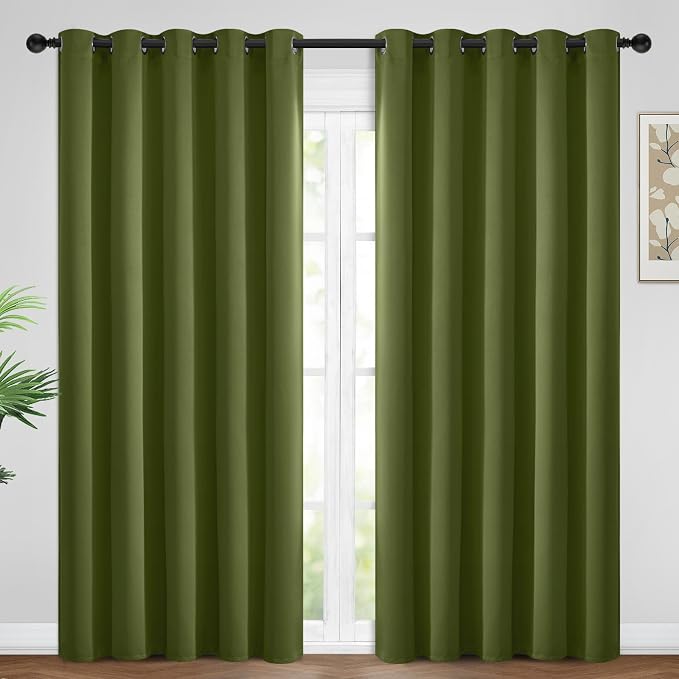 Yakamok Room Darkening Curtains 62x84 inch Length Olive Green-Living Room | 2 panels,grommet blackout window treatment,thermal insulated,light blocking drapes,privacy protection,bedroom dining room