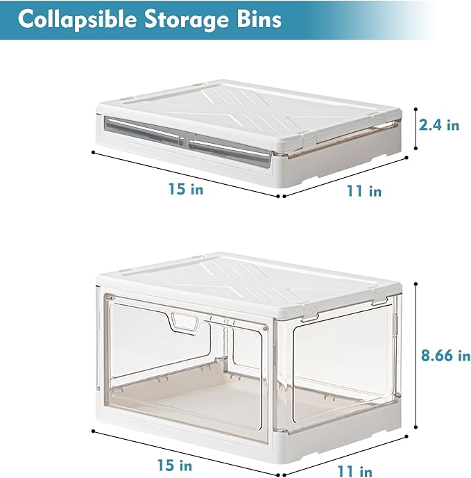 Kmiectse Clear Storage Bins with Lids 3 Pack 【Stackable & Sturdy】 | Plastic Multifunctional Folding Storage Bins for Bedroom, Living Room, Study,Room, 23 QT Folding Box with Magnetic Door