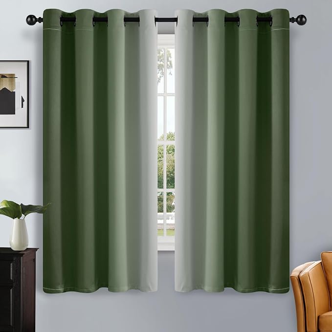 SimpleHome Ombre Curtains Sage Green to Grey White for Living Room 52Wx63L | Room Darkening Curtains for Bedroom,Gradient Light Blocking Curtain,Thermal Insulated Grommet Window Drapes,2 Panels,63 Inch