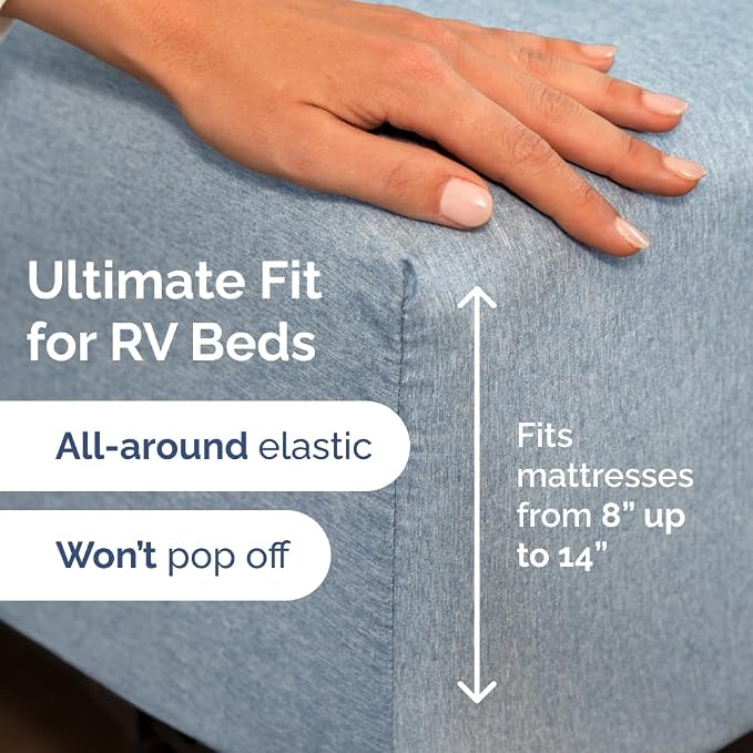 Short Queen Size 4 Piece Bed Sheet Set - RV Short Queen - Heathered Blue | Ultra-Soft, Breathable & Cooling Bed Sheets Set with Deep Pockets, Hotel Luxury Bedding for Women & Men, Wrinkle & Fade Free