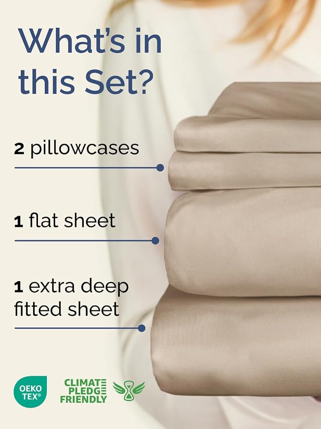 Extra Deep Twin Sheet Set - 4 Piece Breathable and Cooling Sheets - Wheat | Hotel Luxury Bed Sheets Set, Easy & Secure Fit, Ultra-Soft, Wrinkle & Fade Free, Comfy Sheets Set with Extra Deep Pockets