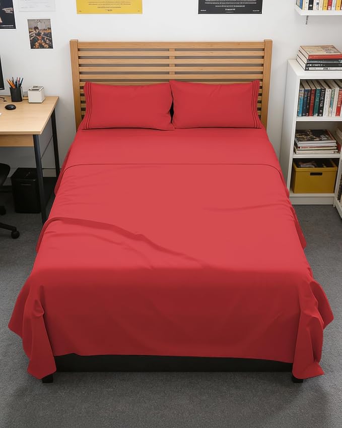 Full XL Sheets - 4 Piece Full XL Sheet Set - Breathable & Cooling - Red | Hotel Luxury Bedding for Women & Men with Deep Pockets, Ultra-Soft, Comfy, Easy-Fit, Wrinkle Free & Fade Resistant, Oeko-Tex