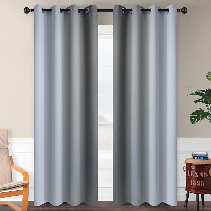 SimpleHome Ombre Grey to Grey White Curtains for Living Room 52Wx84L | Room Darkening Curtains for Bedroom,Gradient Light Blocking Curtain,Thermal Insulated Grommet Window Drapes,2 Panels,84 Inch