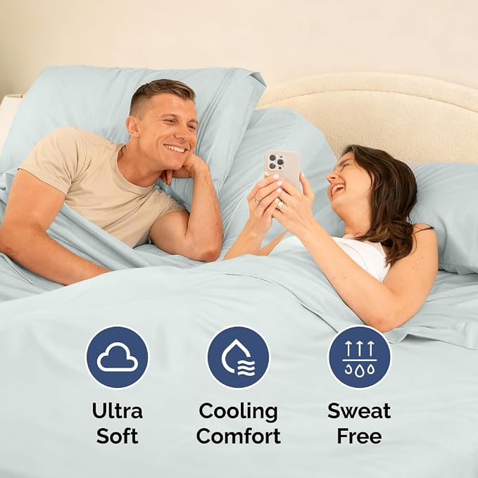 Flex Top Split Head King 4 Piece Sheet Set - Soft & Breathable - Ice Blue | Cooling Bed Sheets Set, Hotel Luxury Bedding for Women & Men with Deep Pockets, Wrinkle Free & Fade Resistant, Oeko-Tex