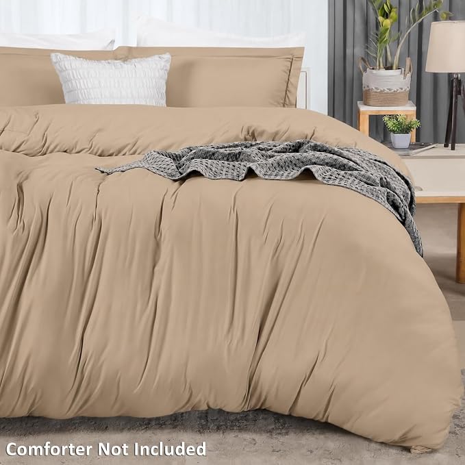 Duvet Cover King, 3 Piece Cotton Like Polyester With Zipper Closure, Sand | Extra Soft and Breathable, Wrinkle & Fade Resistant, Includes Duvet Cover and 2 Pillow Shams, Comforter Not Included, OekoTex