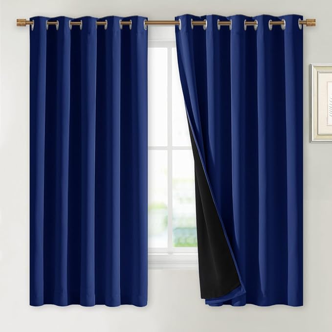 NICETOWN 100% Blackout Lined Curtains, Royal Blue, 1 Pair, 70" Width x 63" Length Each Panel, 2 Thick Layers Completely Blackout Window Treatment Thermal Insulated Drapes for Kitchen/Bedroom