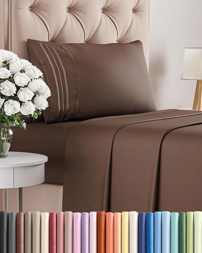 Twin Size 3 Piece Sheet Set - Comfy Breathable & Cooling Sheets - Brown | Hotel Luxury Bed Sheets for Women & Men, Deep Pockets, Easy-Fit, Extra Soft and Wrinkle Free Sheets, Oeko-Tex Bed Sheet Set