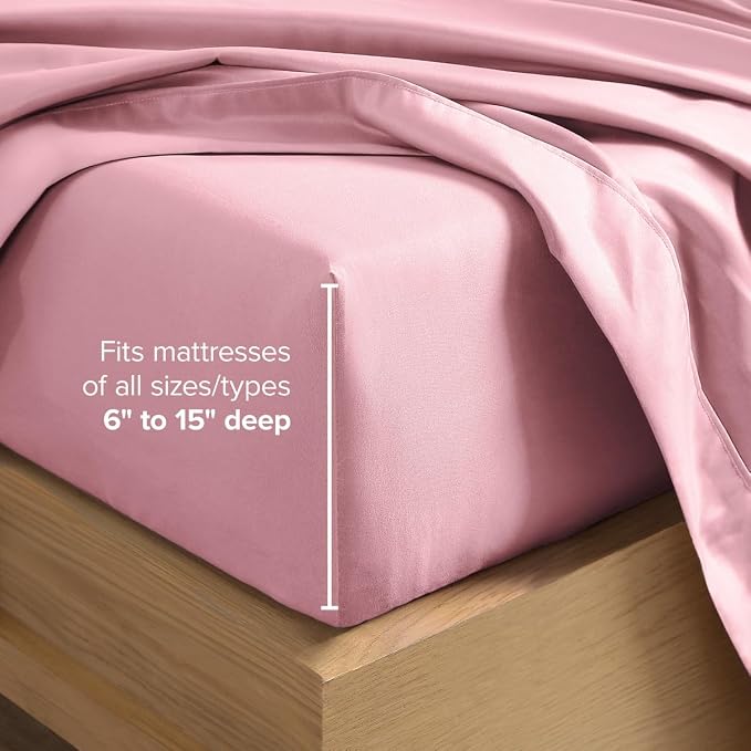 Bare Home Full Sheet Set - 1800 Ultra-Soft (Full, Light Pink) | Deep Pockets 6 to 15 Inches, Breathable, Hypoallergenic, Hotel Luxury, Easy Fit, Soft, All-Season