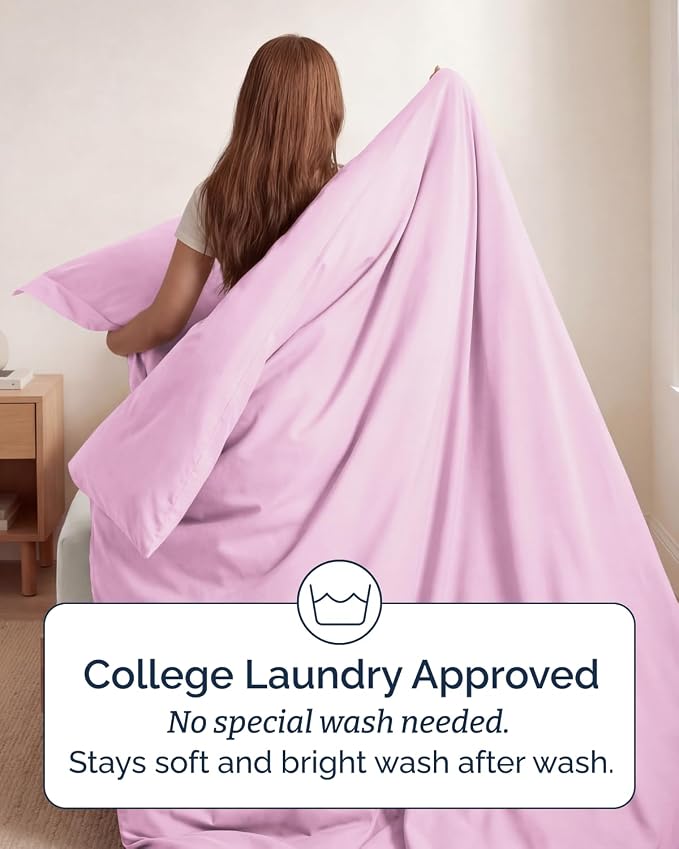 Duvet Cover Twin/Twin XL - 2 Piece with Zipper Closure - Light Pink | Extra Soft, Breathable, Twin/Twin XL Duvet Cover 68" x 90" w/ 1 Pillow Sham, Zipper Closures & Ties, Women, Men, Kids & Teens