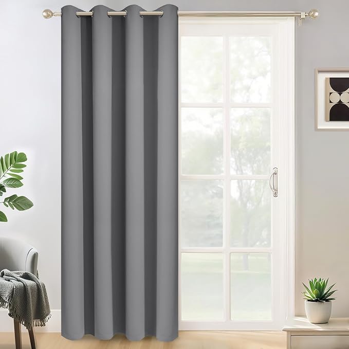 Yakamok Grey Room Darkening Curtains 84 inch Gray Sliding Door Drapes | 1 Extra-wide Panel,W52xL84,Soft Triple-weave,Grommet,Blackout Thermal Insulated Drapes,Privacy,Light Reduction,Patio doors