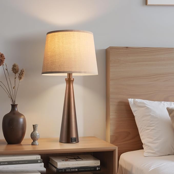 Modern Touch Lamps for Nightstand, 3 Way Dimmable Bedroom Lamp Set of 2 | USB C+A Charging Ports, Brown Bedside Lamps for Bedroom, Living Room, End Table, Bed Side, LED Bulb Included