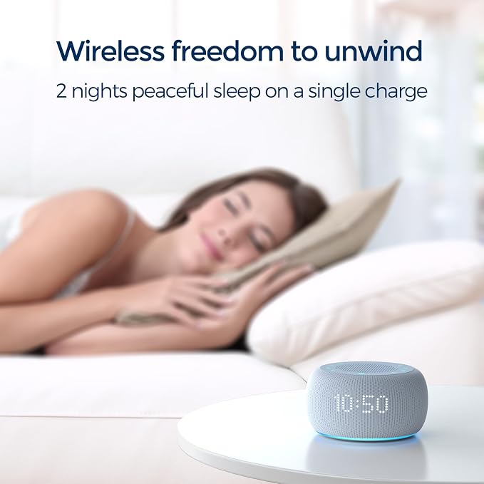 Buffbee Pro 2nd Gen| Sound Machine, Alarm Clock with Bluetooth Speaker | Upgraded Rechargeable Battery, White Noise Machine with 25 Sleep Sounds, Portable for Travel & Bedroom (Cloud Blue)