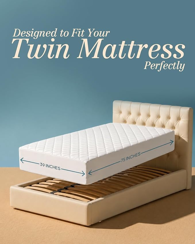 Quilted Fitted Mattress Pad, Twin Mattress Protector Topper with Deep Pocket Stretches up to 16 Inches, Machine Washable Mattress Cover by Utopia Bedding (White) | Soft Breathable Fitted Mattress Cover, Noiseless, Deep Pockets & Machine Washable for Ho...
