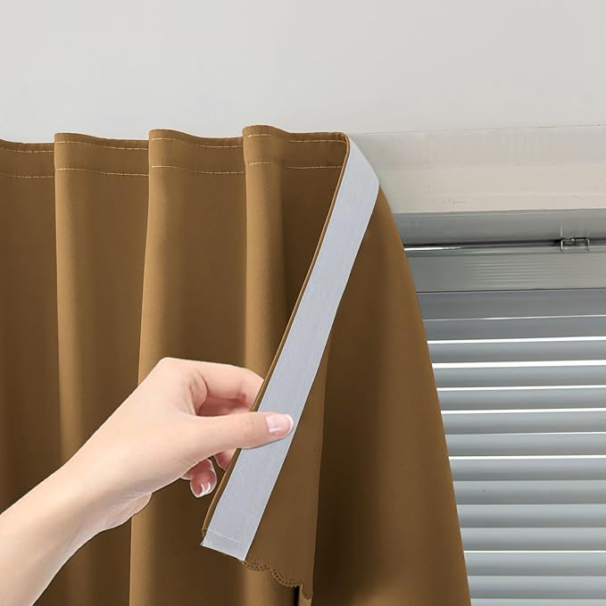 Self Adhesive Curtains, Stick Curtain Blackout Shades Window Cover Curtains for Living Room No Drilling, 59" W X 59" L, Brown, 1 Panel