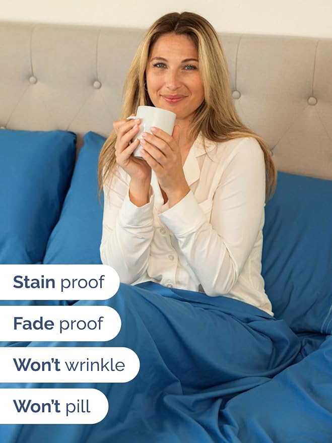 Extra Deep Cal King Sheet Set - 6 Piece Breathable & Cooling - Denim Blue | Hotel Luxury Bed Sheets Set, Easy & Secure Fit, Ultra-Soft, Wrinkle & Fade Free, Comfy Sheets Set with Extra Deep Pockets