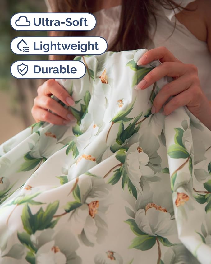 Twin 3 Piece Floral Sheet Set - Breathable & Cooling - White Peony Bloom | 1 Flat, 1 Fitted & 1 Pillowcase w/ Deep Pockets, Boho Botanical Floral Bedding, Breathable & Cooling, Wrinkle & Fade Free