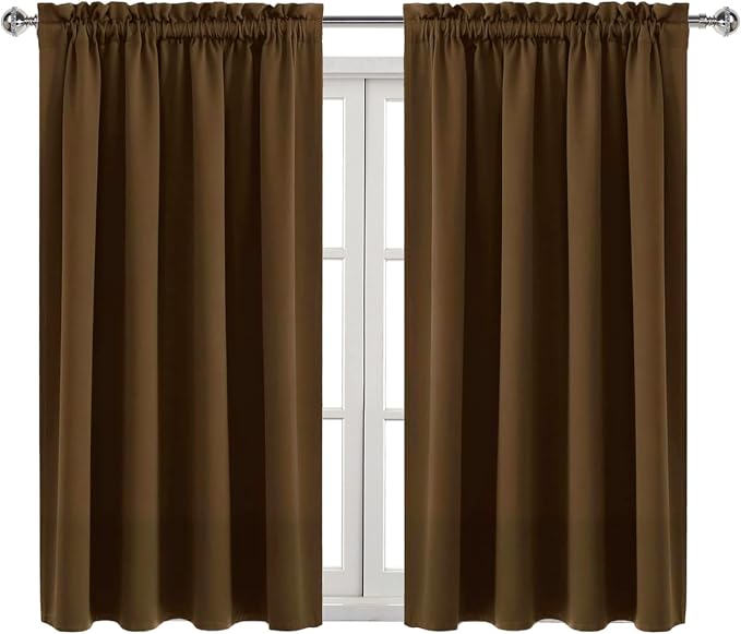 DWCN Blackout Curtains for Bedroom Living Room 52 x 45 Inch Long Brown | 2 Panels Set, Room Darkening, Thermal Insulated, Light Blocking, Rod Pocket Drapes, Noise Reducing Window Treatment