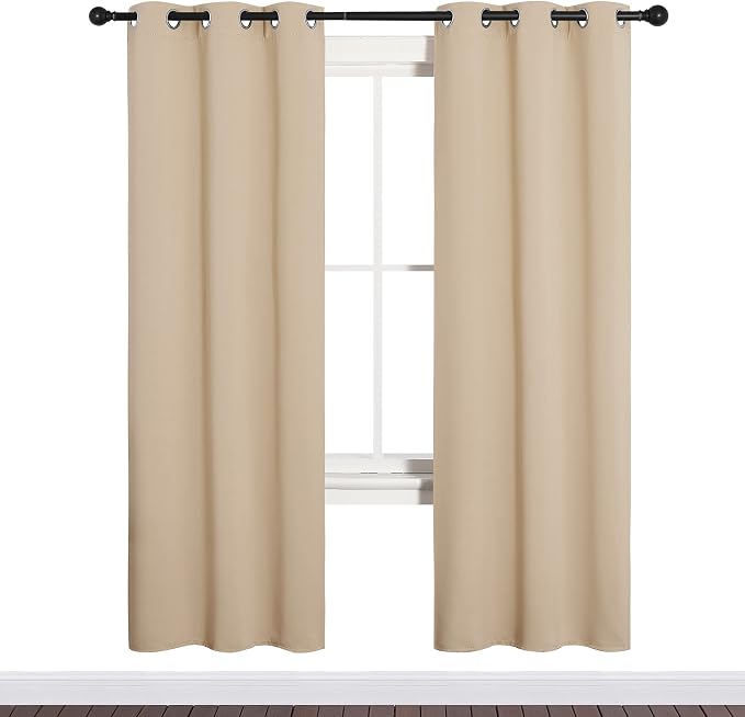 NICETOWN Biscotti Beige Blackout Curtains for Cafe 34" w x 72" L 2 Panels | Thermal Insulated Grommet Draperies Drapes for Bedroom Window, Light Blocking Noise Reducing Room Darkening Home Decor