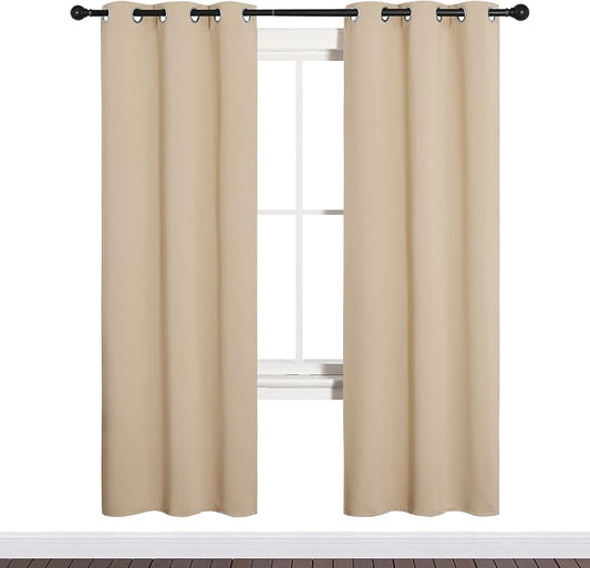 NICETOWN Biscotti Beige Blackout Curtains for Cafe 34" w x 72" L 2 Panels | Thermal Insulated Grommet Draperies Drapes for Bedroom Window, Light Blocking Noise Reducing Room Darkening Home Decor