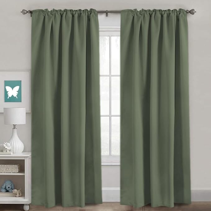 H.VERSAILTEX Back Tab Dark Green Curtains 90 Inch Long for Living Room, Rod Pocket Room Darkening Thermal Insulated Blackout Curtains, 52 x 90 Inch, Bronze Green, 2 Panels
