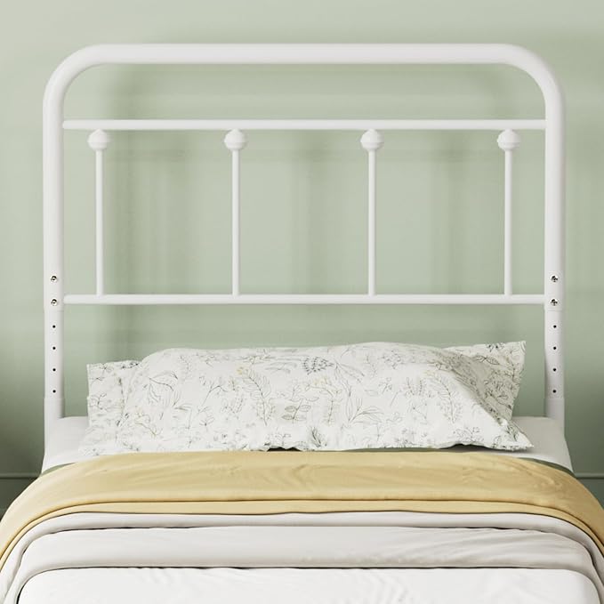 Victorian Metal Twin/Twin XL Headboard, Adjustable Height, White | Sturdy Steel Twin Size Head Board Only, Bed Frame Brackets Adapter, Farmhouse Vintage Style, Easy Assembly