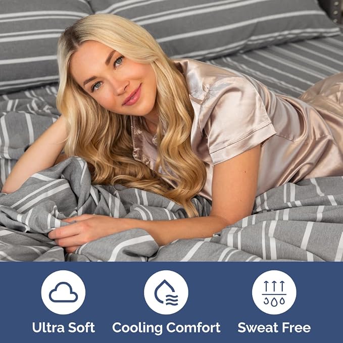 Short Queen Size 4 Piece Bed Sheet Set - RV Short Queen - Grey Stripes | Ultra-Soft, Breathable & Cooling Bed Sheets Set with Deep Pockets, Hotel Luxury Bedding for Women & Men, Wrinkle & Fade Free
