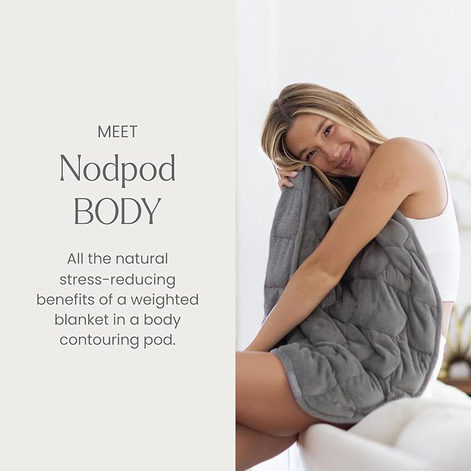 nodpod Body 6.5lb Patented Compact Weighted Blanket | Perfect for Relaxation, Lounging, Napping, Sleeping & Travel, Glass Bead Filled, Machine Washable, 29" x 24", Elephant Gray