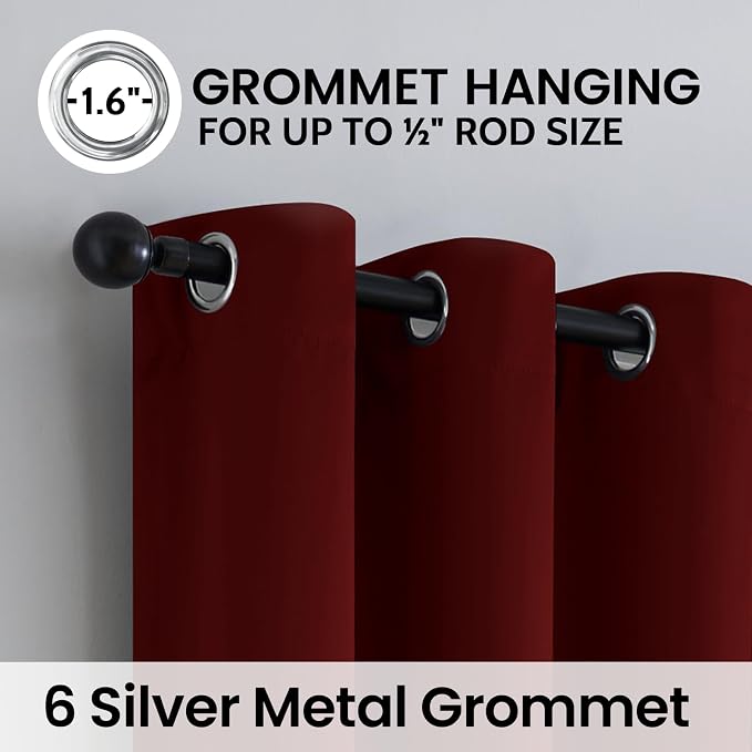 SimpleHome Burgundy Red 100% Blackout Curtains Room Darken Living Room 63 | Curtains for Bedroom,Thermal Insulated Grommet Window Drapes,Curtains for Living Room with Black Back,38 x 63 Inch,2 Panels