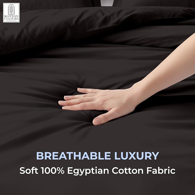 3 Pc Twin XL/Twin Duvet Cover Set-100% Egyptian Cotton 600 Thread Count Ultra Soft Premium Durable Comforter Cover Zipper Closure & Corner Ties- (Black, 68" X 90")