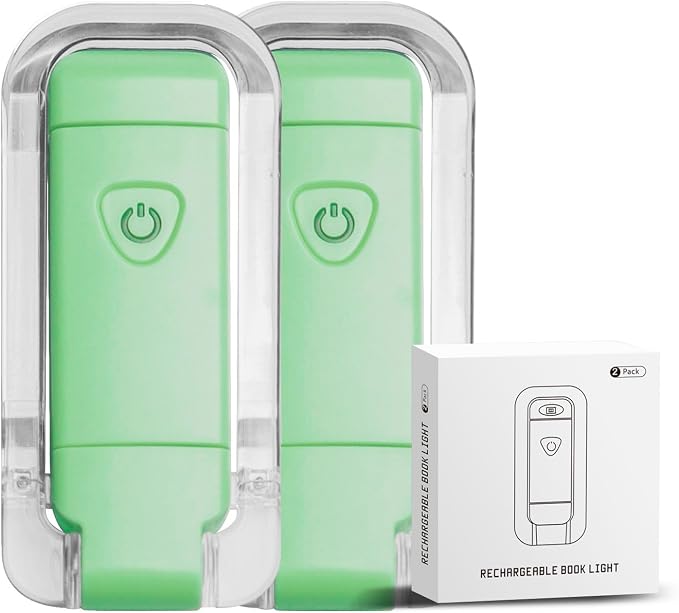 EGWASER Book Light for Reading in Bed, USB Rechargeable Clip on Book Lights, 3 Brightness Adjustable Dimmable Bookmark Light for Eye-Protection, Reading Lamp for Bookworms, Travel (2-Pack Green)