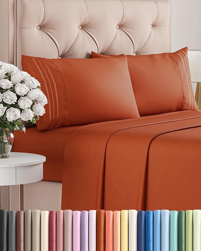 Full Size 4 Piece Sheet Set - Breathable & Cooling Sheets - Terracotta | Hotel Luxury Bed Sheets for Women & Men, Deep Pockets, Easy-Fit, Extra Soft and Wrinkle Free Sheets, Oeko-Tex Bed Sheet Set