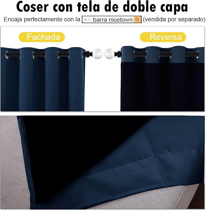NICETOWN 100% Blackout Curtains with Black Liners, Thermal Insulated 2-Layer Lined Drapes, Energy Efficiency Small Window Draperies for Dining Room (Navy Blue, 2 Panels, 42 inches W by 54 inches L)