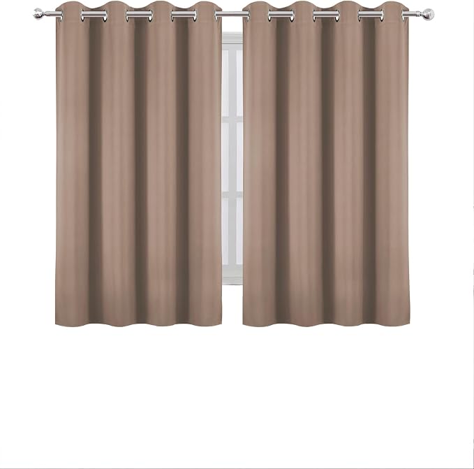 Blackout Curtains 66 x 54 Inch Long Cappuccino Curtains Set of 2 Panels Room Darkening Curtains for Bedroom and Living Room