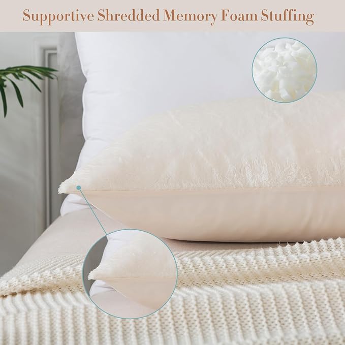 WhatsBedding Memory Foam Body Pillow with Cover, Long Bed Pillow for Adults | Removable Plush Fuzzy Envelope Closure, Firm Support for Side Sleepers, Reading & naps, Large Size Fits All, Relieves Pain