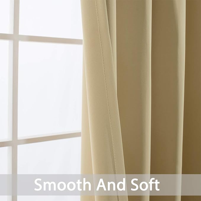 Yakamok Room Darkening Curtains 52x96 inch Length Beige-Living Room | 2 panels,grommet blackout window treatment,thermal insulated,light blocking drapes,privacy protection,bedroom dining room