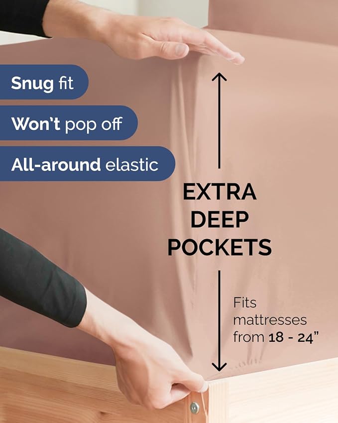 Extra Deep Flex Top Split Head King Fitted Sheet Only - Mauve | Easily Fits 18 inch to 24 inch Mattress, Soft, Wrinkle Free, Breathable & Comfy, Extra Deep Pockets Hotel Luxury Fitted Sheet
