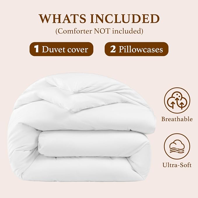 DEITAS 100% Cotton King Duvet Covers 3 Piece,1200 Thread Count，White | Luxury Egyptian Cotton Comforter Cover With Zipper Closure, Ultra Cooling Breathable, Hotel Bedding Duvet Covers