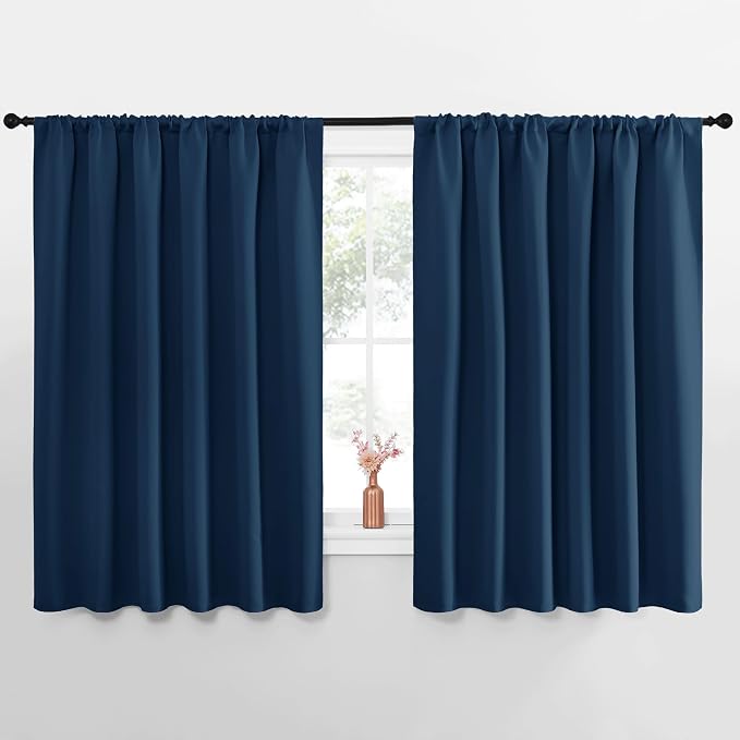 NICETOWN Blackout Curtains for Bedroom, Blackout Curtain Panels, Moroccan Blue, 1 Pair, 62 by 63-inch, Window Treatment Energy Saving Thermal Insulated Solid Rod Pocket Blackout Drapes/Draperies