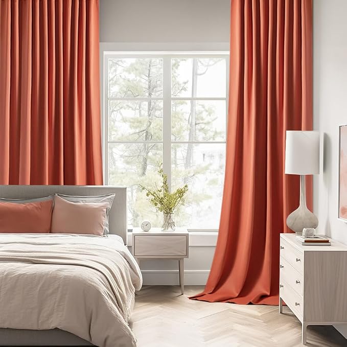 MIULEE Fall Burnt Orange Back Tab Blackout Curtains 52"x120" Length 2 Panel | Rod Pocket Pinch Pleated, Thermal Insulated, Room Darkening, Light Blocking, Privacy Curtains for Living Room Bedroom