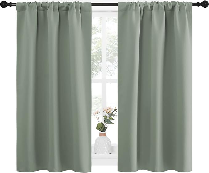 NICETOWN Window Curtains Blackout Drapes - Thermal Insulated Solid Rod Pocket Blackout Curtains/Draperies for Living Room (Sage Green, One Pair, 34 by 40-Inch)