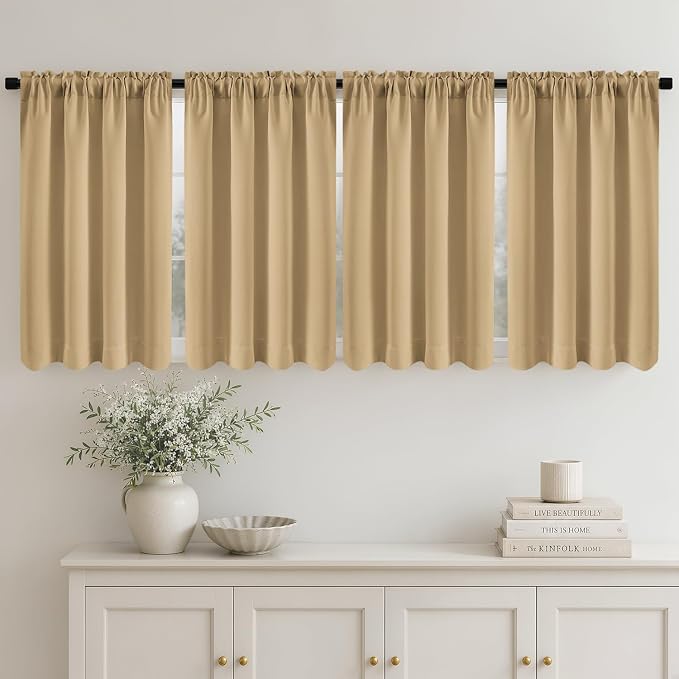 MIULEE 4 Panel Set Short Bedroom Blackout Curtains 54 Inch Long Dark Beige | Thermal Curtains for Summer Heat, Light Blocking Privacy Window Drapes, Top&Bottom Rod Pocket